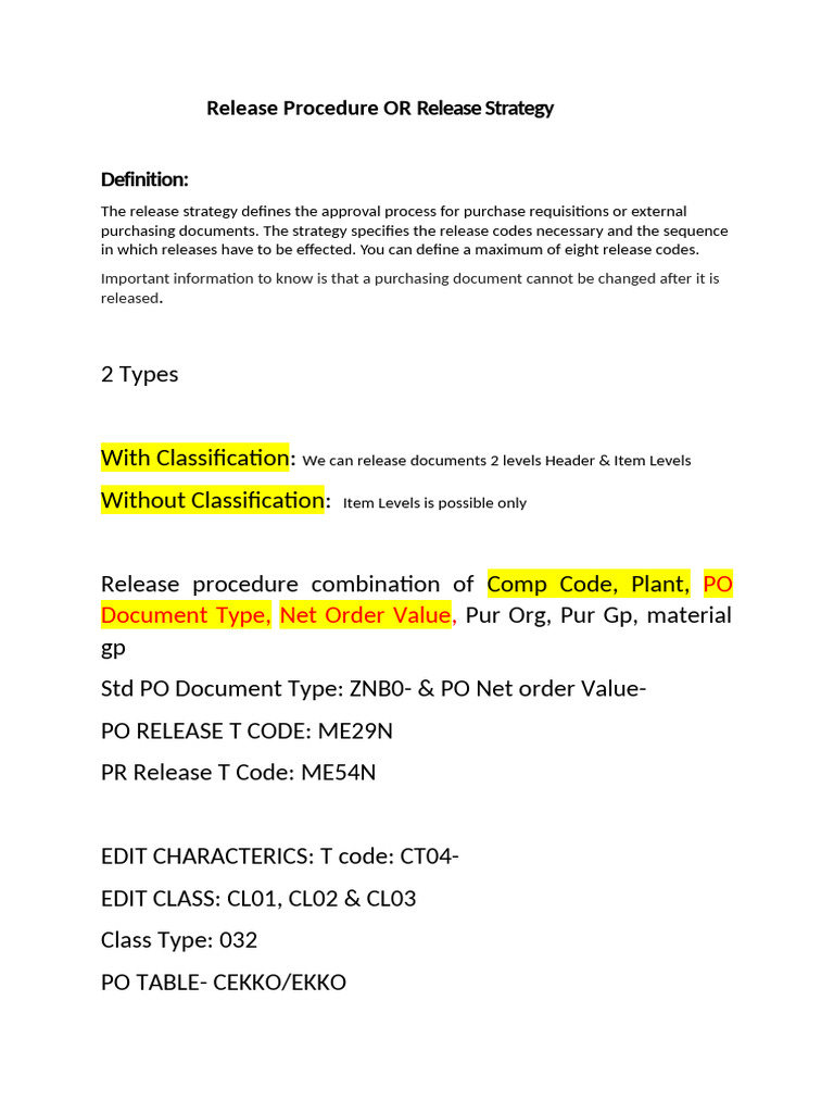 Release Strategy for Purchase Documents | PDF