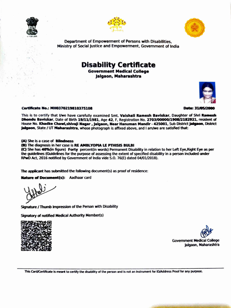 Disability Certificate for Blindness in Maharashtra | PDF