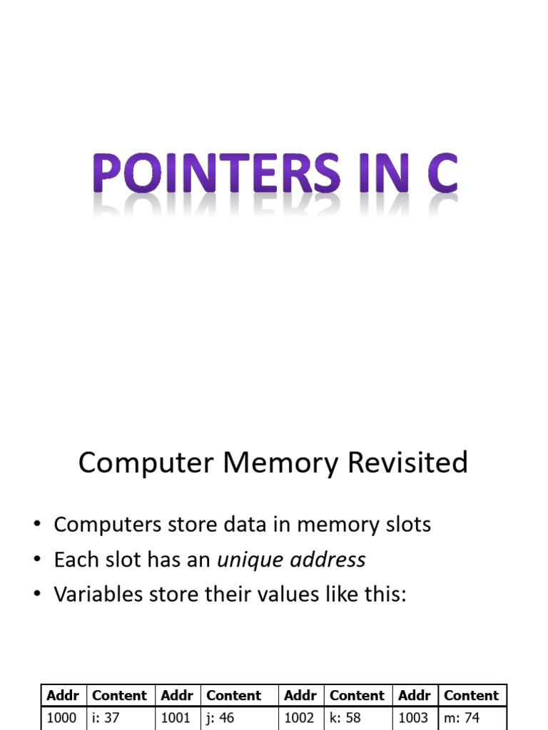 Understanding Computer Memory and Pointers | PDF | Pointer (Computer ...