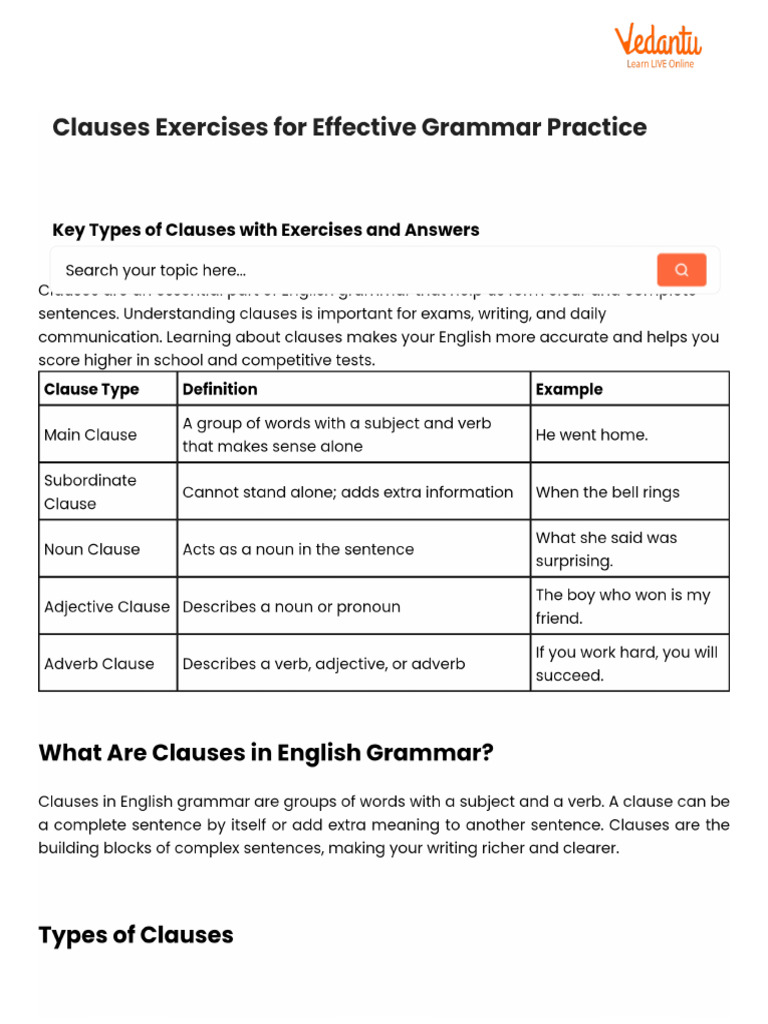 Clauses Exercises For Effective Grammar Practice | PDF