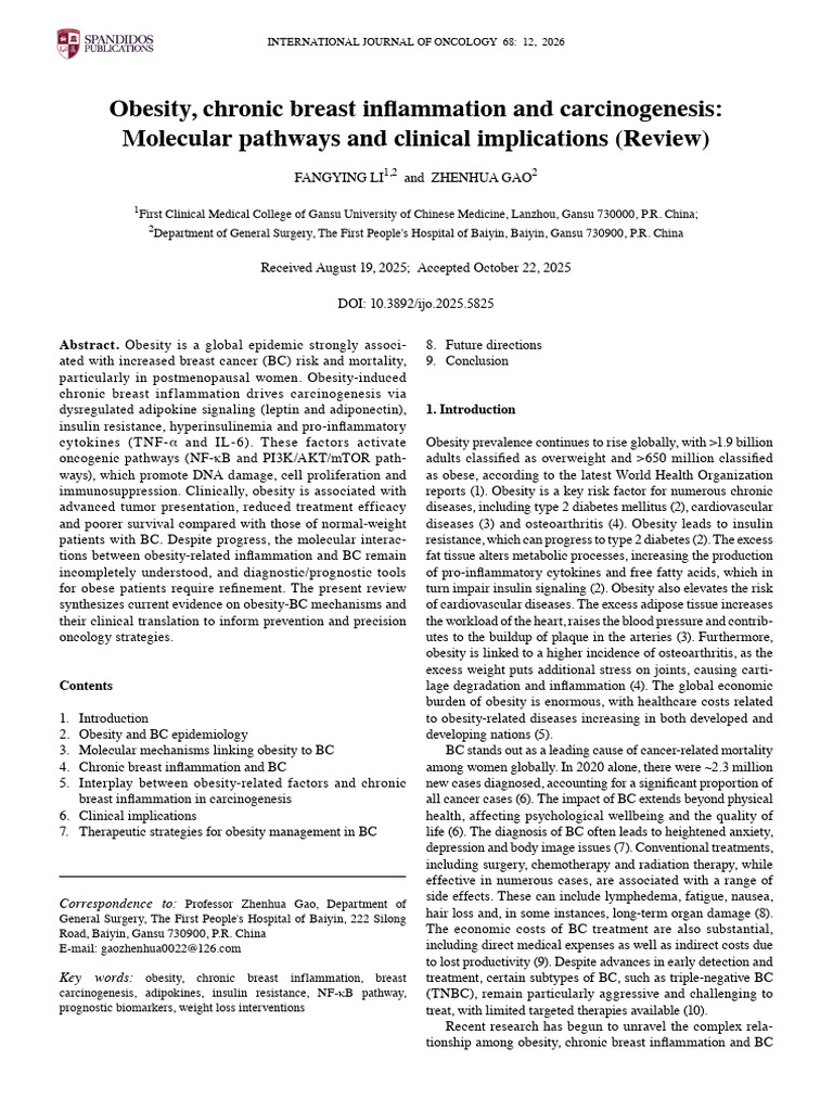 Obesity and Breast Cancer Mechanisms | PDF | Inflammation | Obesity