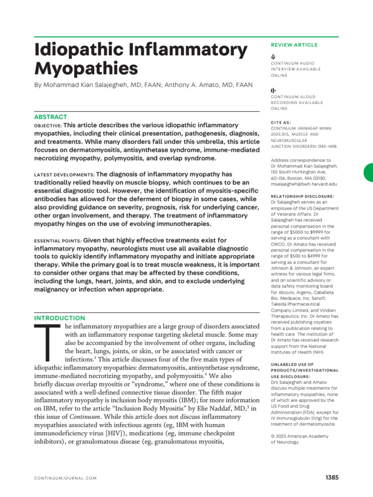 Overview of Idiopathic Inflammatory Myopathies | PDF | Clinical ...