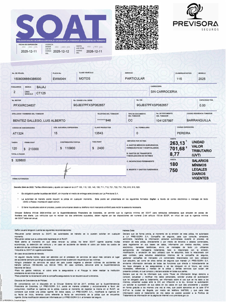 Soat Ewm04h | PDF | Póliza de seguros | Seguro