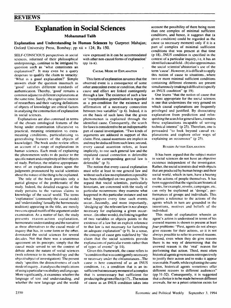 Understanding Explanations in Social Sciences | PDF | Causality | Knowledge