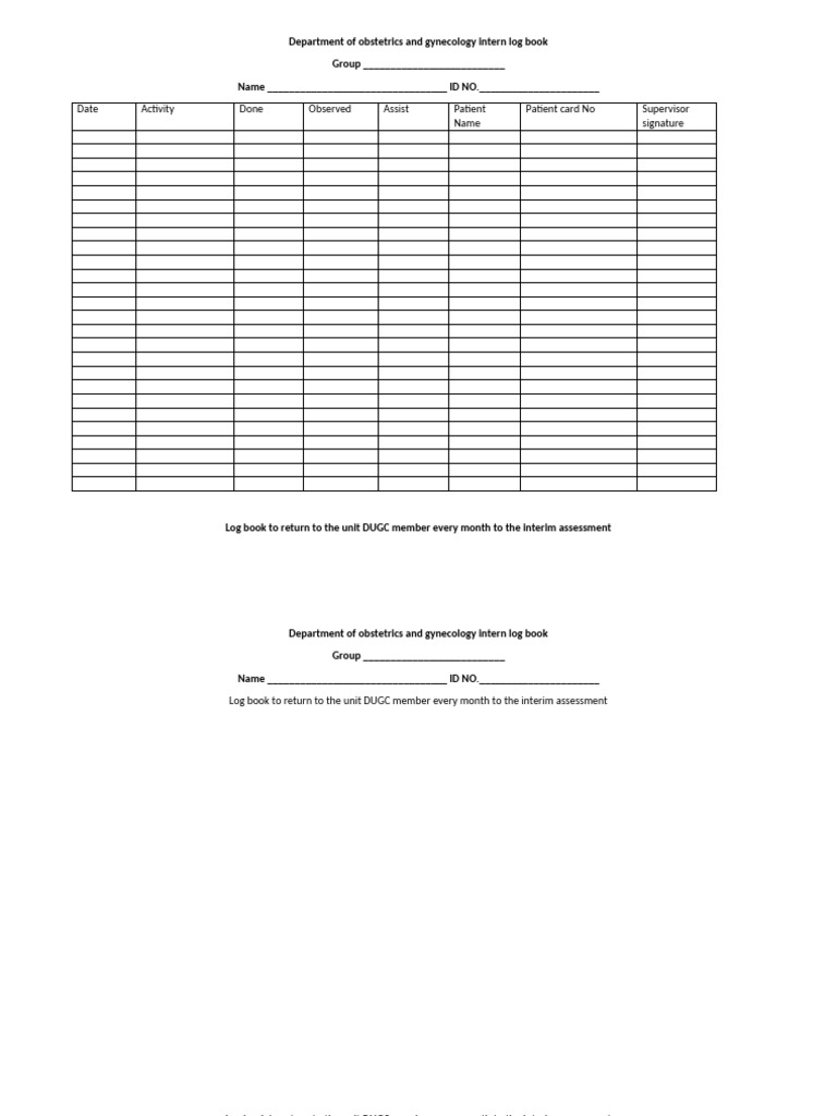 Obstetrics & Gynecology Intern Log Book | PDF