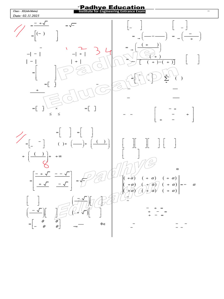 02.11.2025 XII MAINS MATHS (Matrices and Determinants) | PDF ...