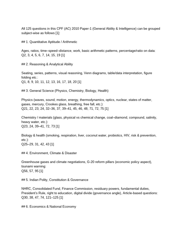 All 125 questions in this CPF (AC) 2010 Paper‑1 (General Ability ...