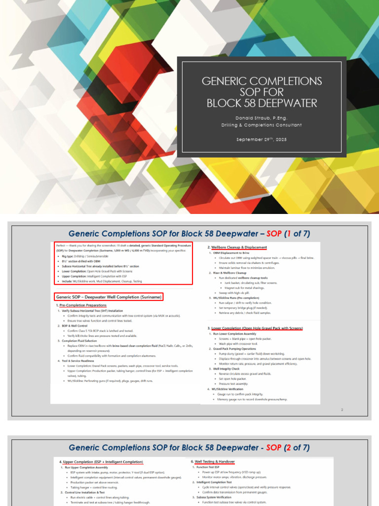Block 58 Deepwater Completions SOP | PDF