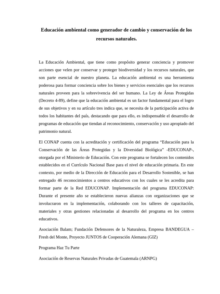 Educación Ambiental y Conservación Natural | PDF | Entorno natural ...