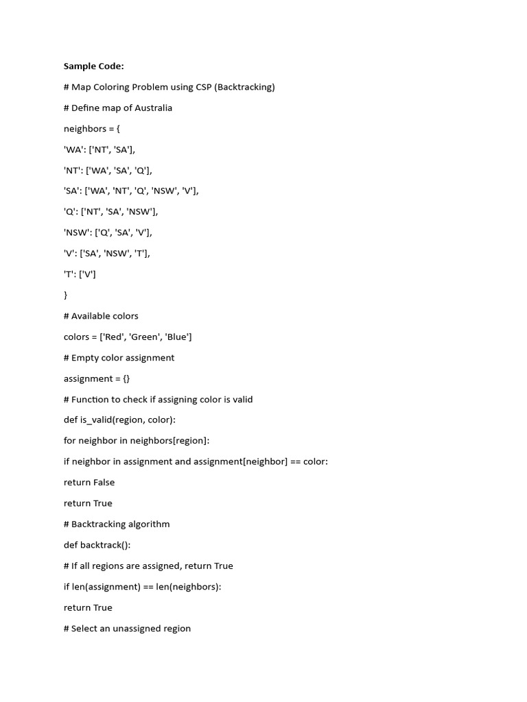Map Coloring CSP with Backtracking Code | PDF
