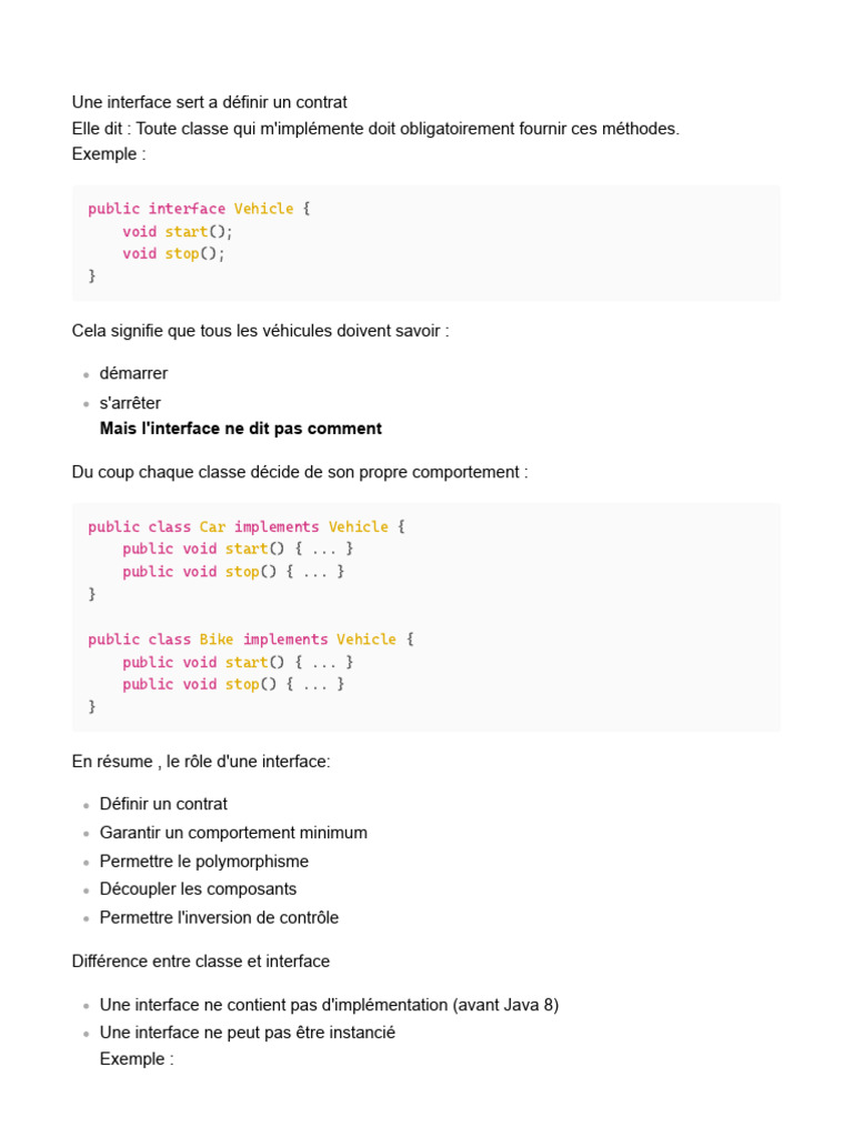 Comprendre les Interfaces en Java | PDF