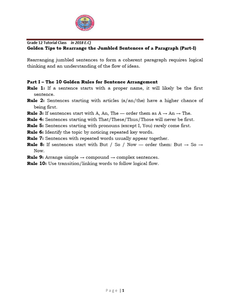 Jumbled Sentences Part I - SS | PDF