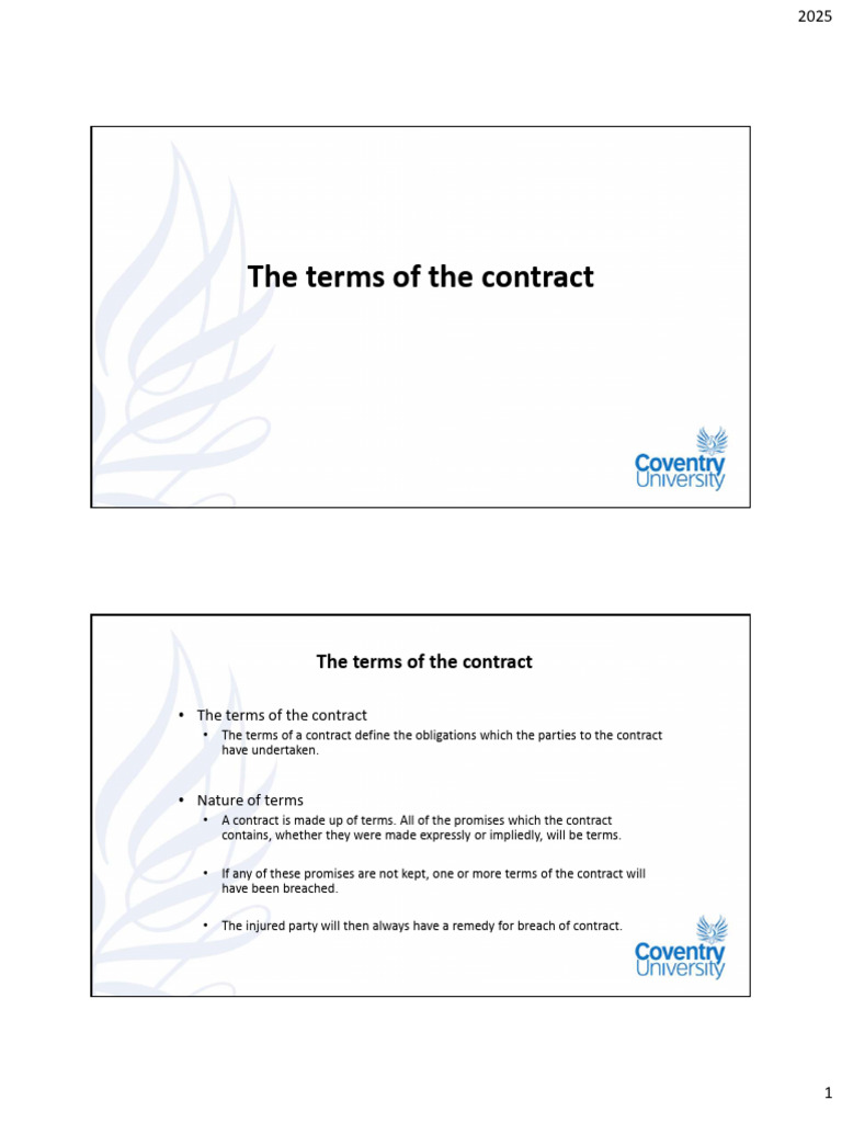 Lecture 2 - The Terms of the Contract | PDF | Breach Of Contract ...