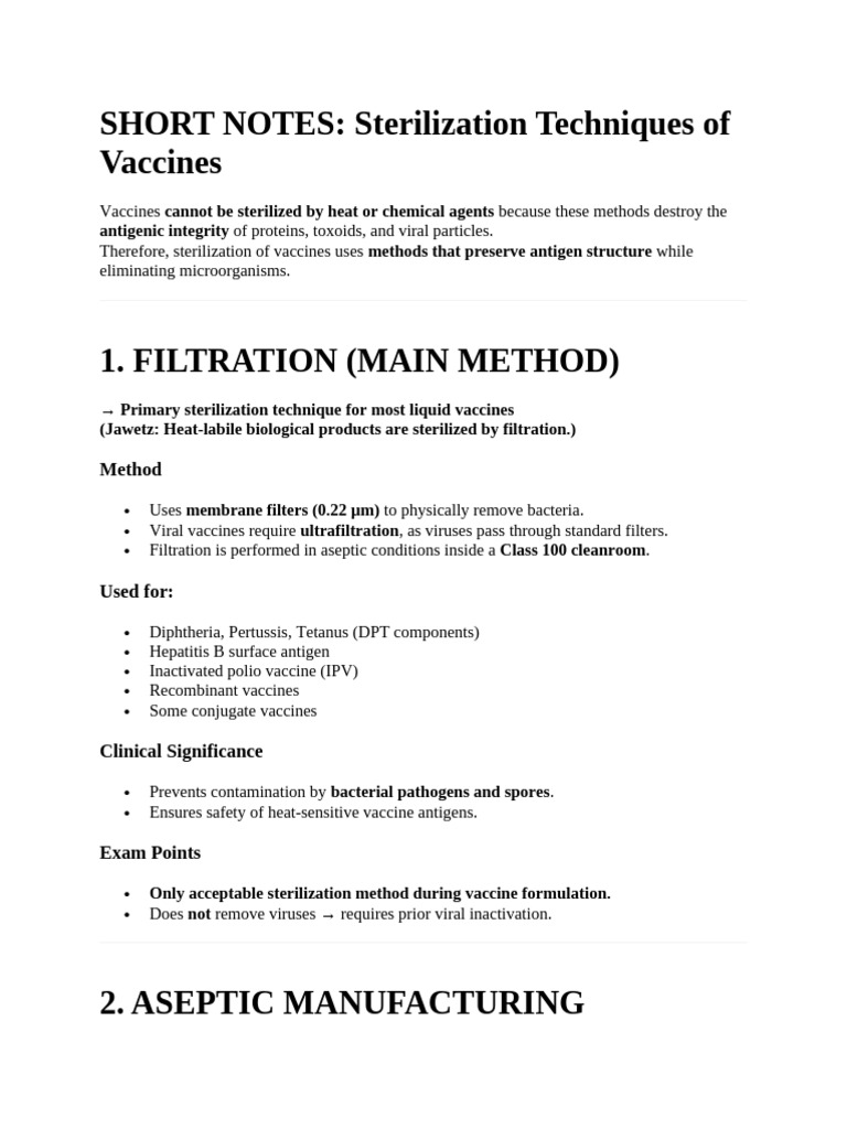 Vaccine Sterilization Techniques Explained | PDF | Sterilization ...