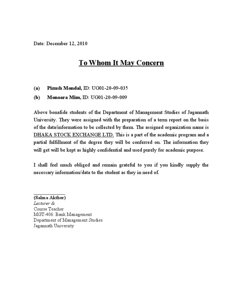 Authorization Letter For Data Collection PDF Business