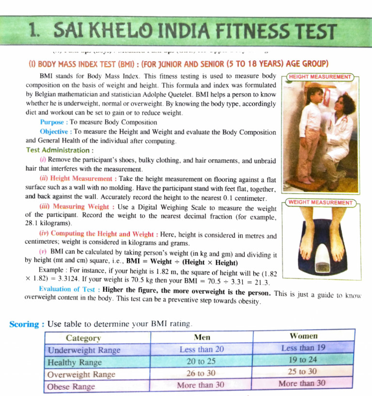 Khelo India Fitness Test Guidelines | PDF | Body Mass Index | Human Body