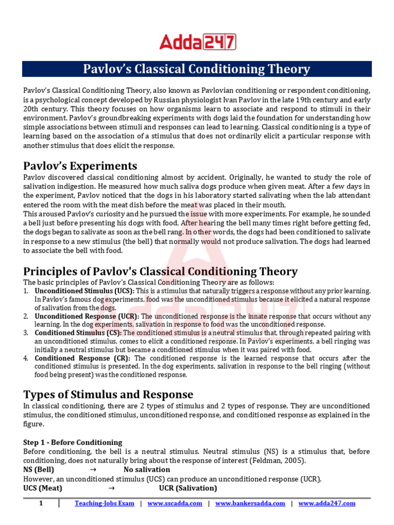 Understanding Pavlov's Conditioning Theory | PDF | Classical ...