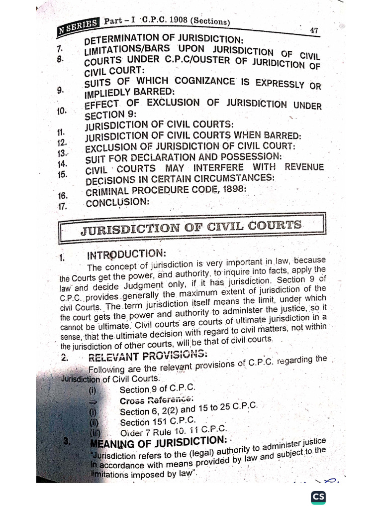 CPC Jurisdiction of Civil Courts. | PDF