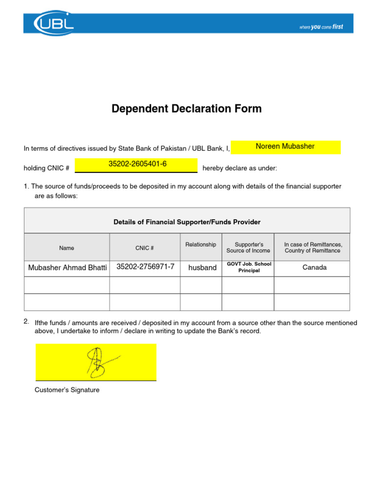 Dependent Declaration Form Template | PDF