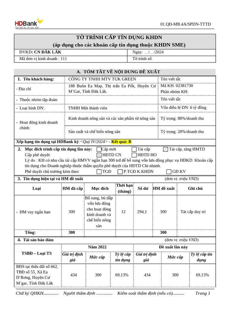 01.qđ-Mb.4a.spdn-Tttd - To Trinh Cap Tin Dung - KHDN Sme | PDF
