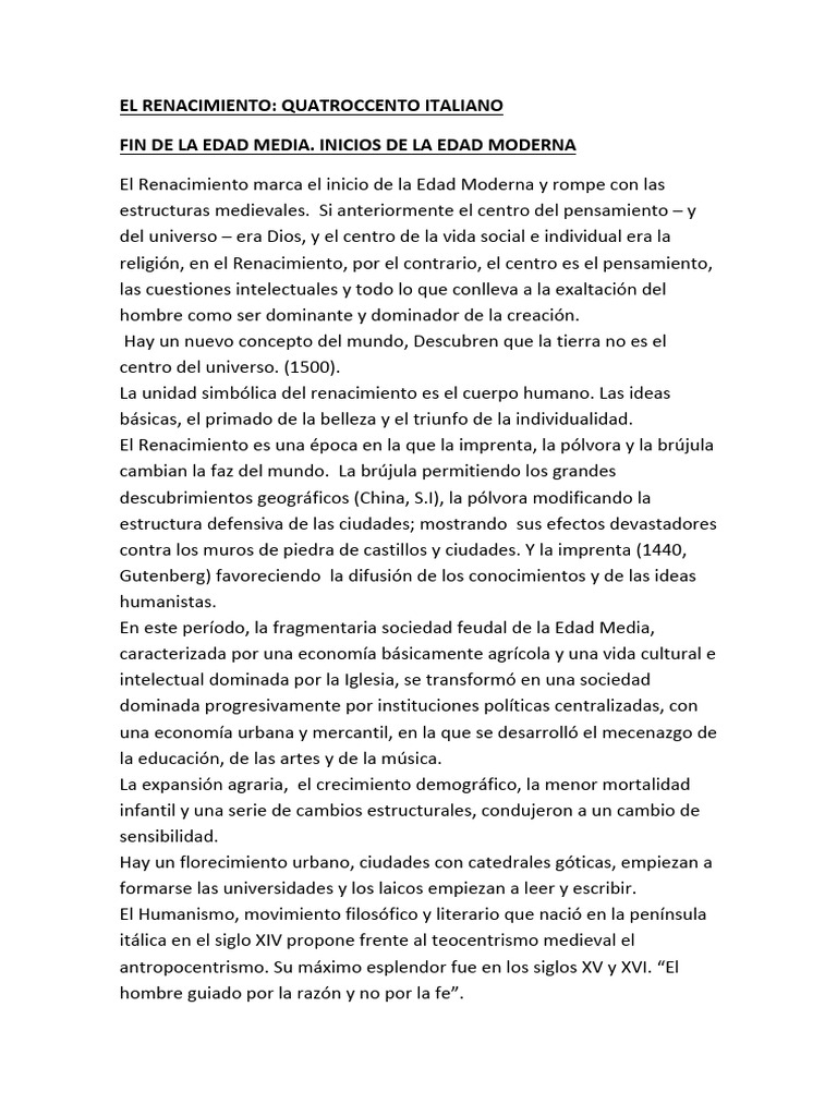 Renacimiento Italiano: Quattrocento y Cinquecento | PDF | Renacimiento ...