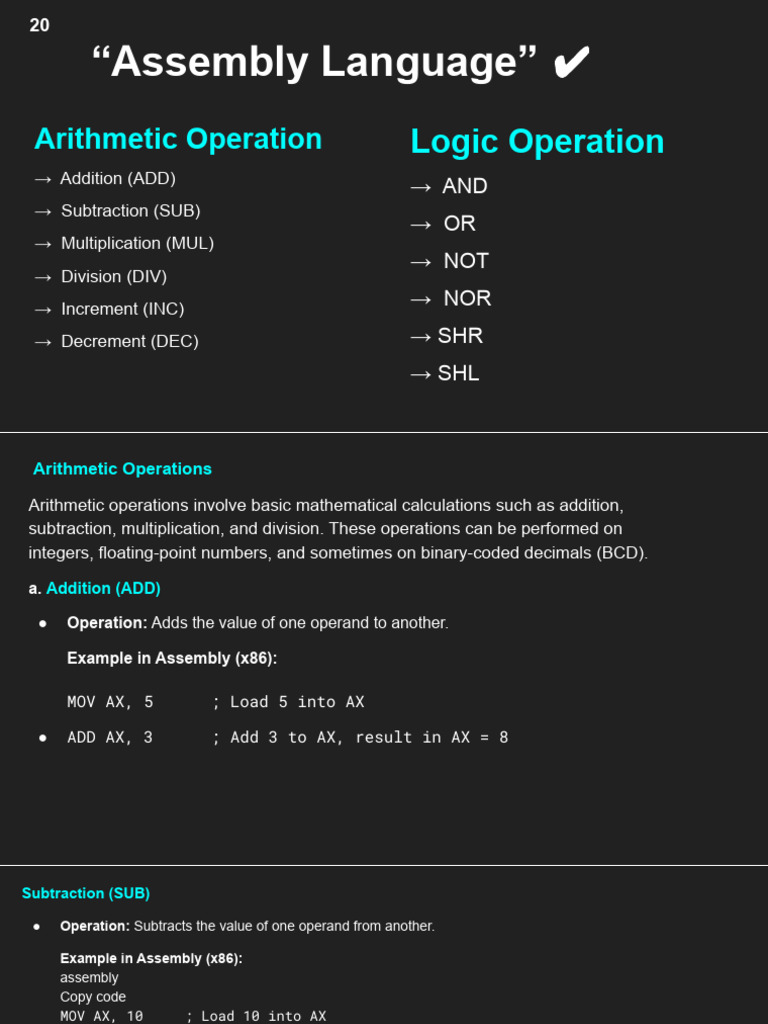 Assembly Language Arithmetic & Logic Ops | PDF | Multiplication ...