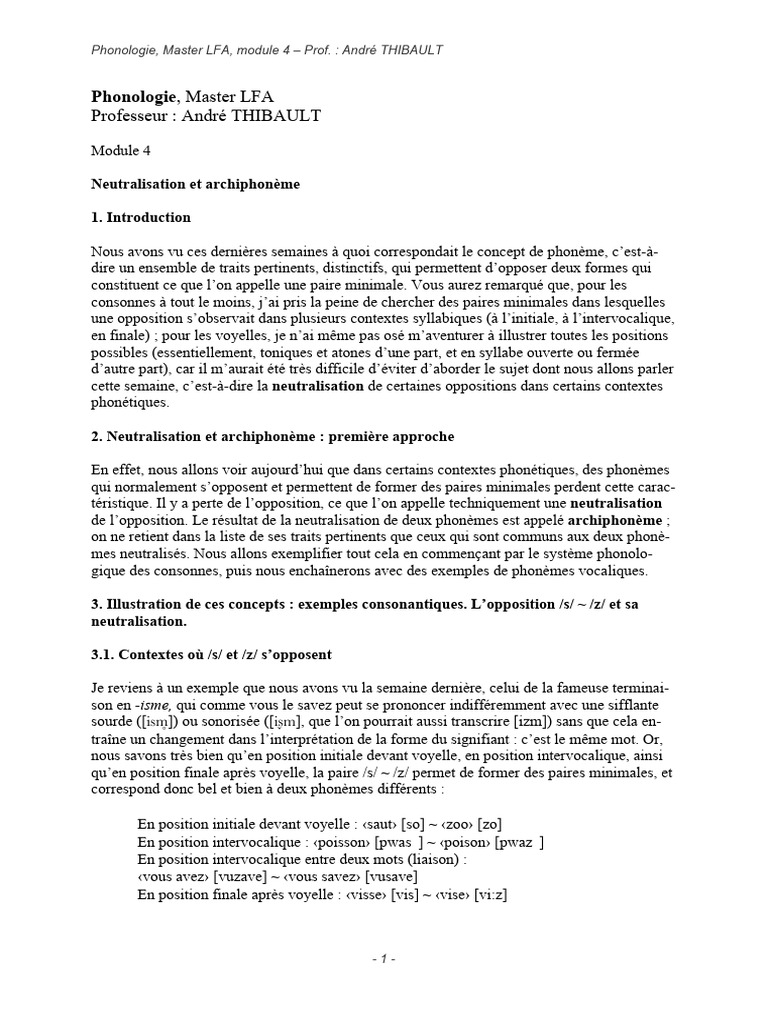 Neutralisation et archiphonème en phonologie | PDF | Phonologie | Syllabe