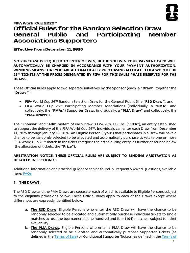 FIFA World Cup 2026 Ticket Draw Rules | PDF | Arbitration | Legal Remedy