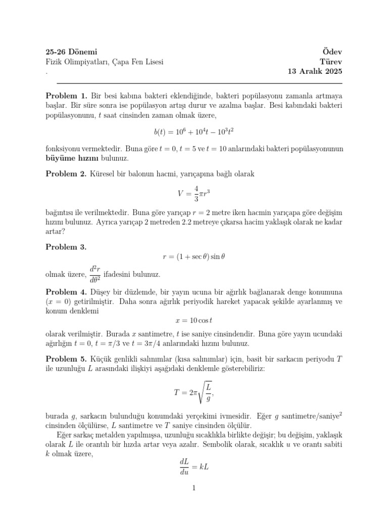 25-26 D Onemi Odev T Urev 13 Aralık 2025: T B T T T T T T | PDF