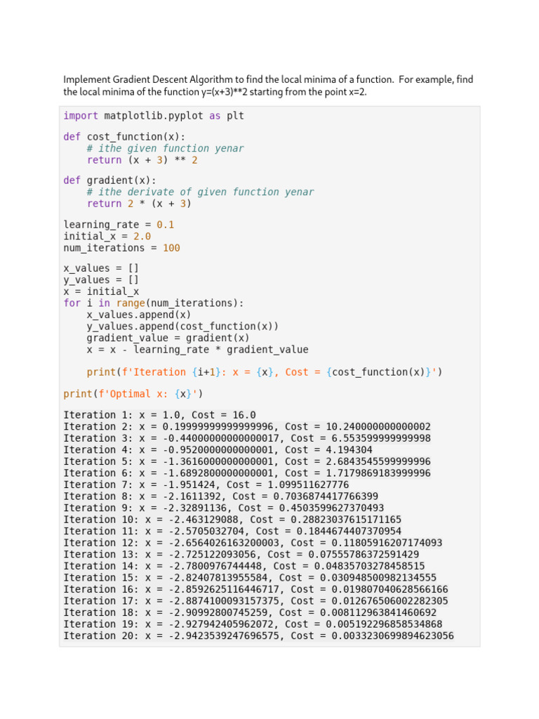 Gradient Descent for Local Minima | PDF | Analysis | Mathematics Of ...