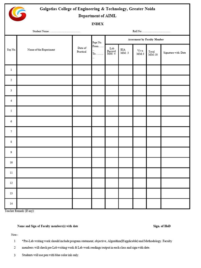 Practical File Index | PDF