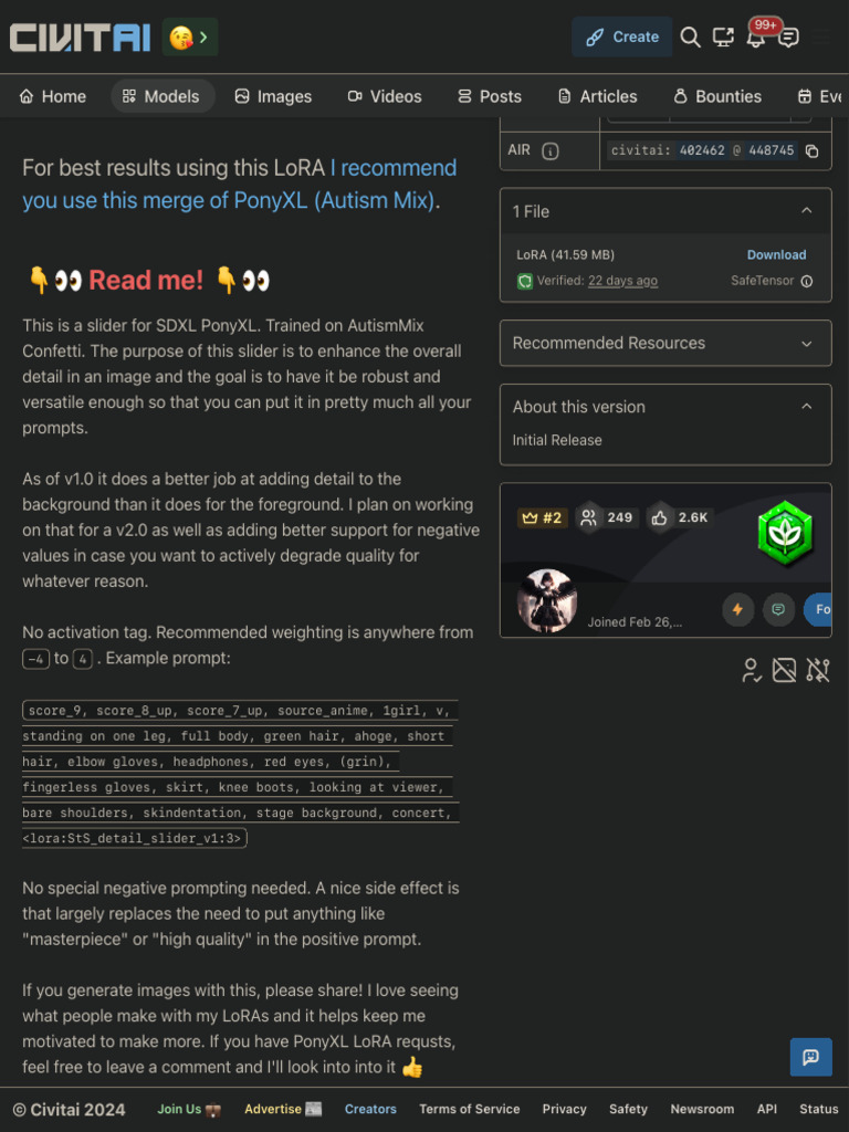 Detail Slider LoRA PonyXL SDXL - V1.0 Stable… | PDF