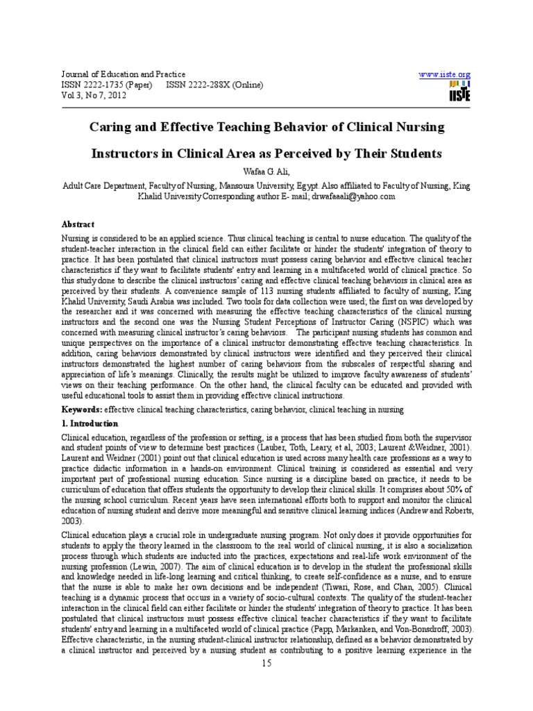 Caring and Effective Teaching Behavior of Clinical Nursing Instructors ...