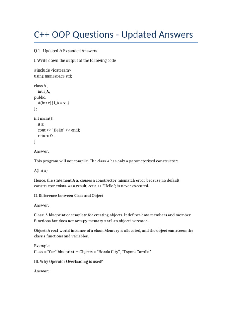 C++ OOP Questions with Updated Answers | PDF | C++ | Systems Engineering