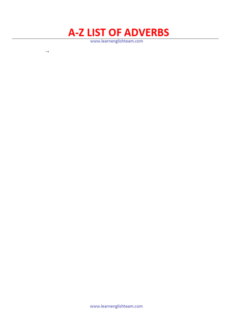 A To Z List of Adverbs in English | PDF | Grammar | Language Mechanics