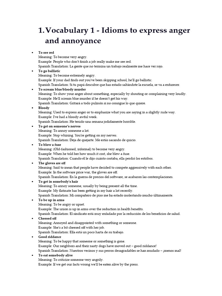 Idioms for Anger and Annoyance | PDF | Noun | Linguistics