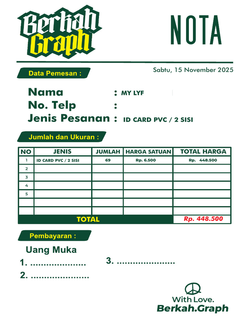 Nota Id Card PVC 2 Sisi My Lyf 15 Nov 25 | PDF