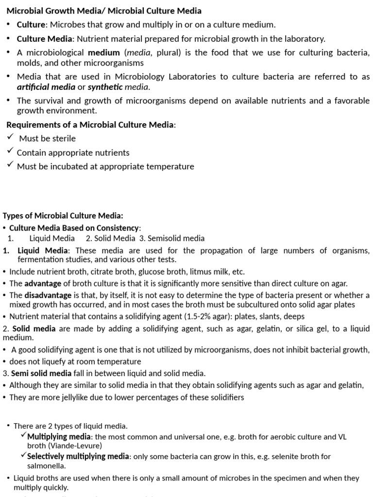 Microbial Culture Media Explained | PDF | Growth Medium | Virus