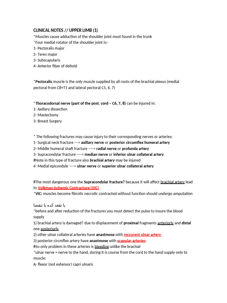 Upper Limb Clinical Notes and Injuries | PDF | Shoulder | Anatomical ...