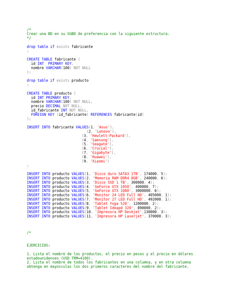 Taller SQL - Bodegas de Datos | PDF | Diseño de software | SQL