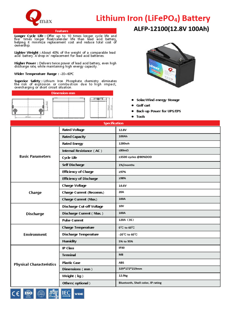LiFePO4 Battery Features & Specs | PDF | Electric Power | Electrical ...