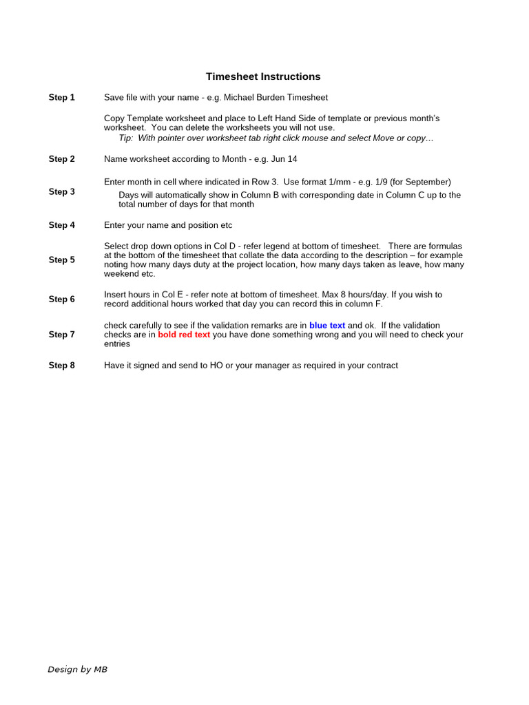 Monthly Timesheet Instructions Guide | PDF | Computing