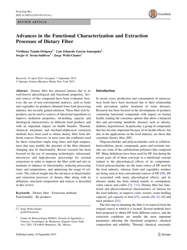 Dietary Fiber: Extraction & Functionality Advances | PDF | Dietary ...