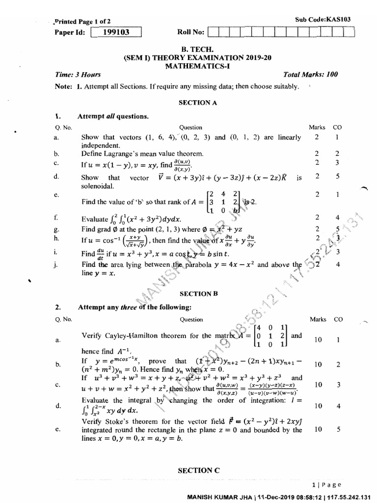 Mathematics I Kas 103 1 | PDF