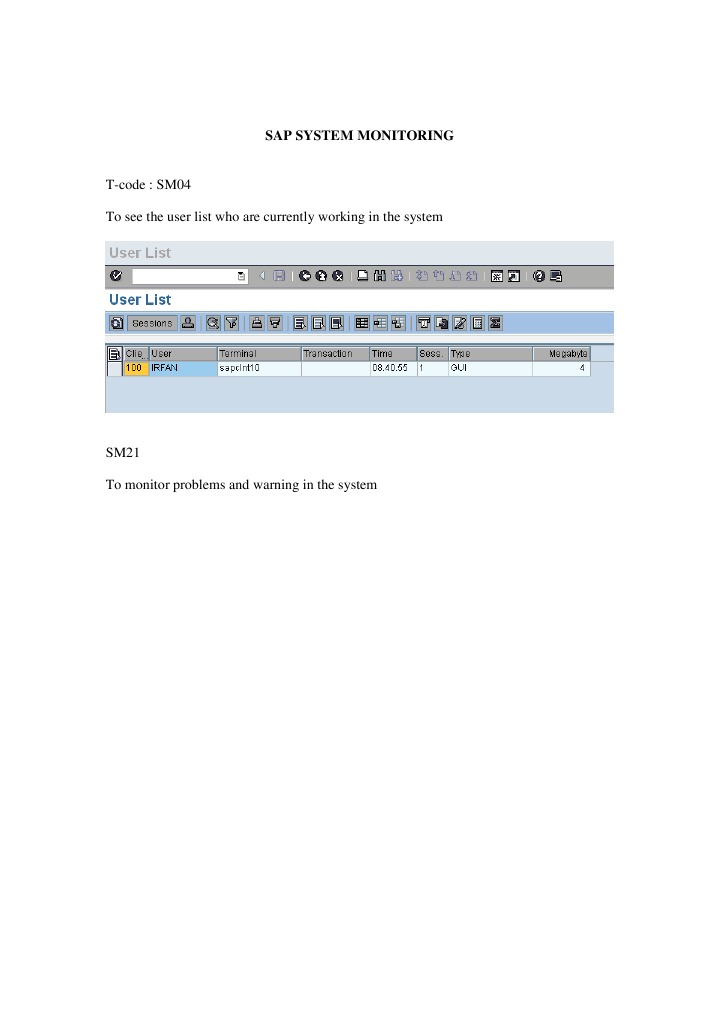 T-Code: SM04 To See The User List Who Are Currently Working in The ...