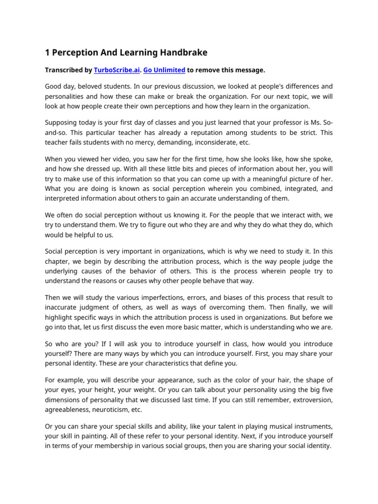 Understanding Social Perception in Organizations | PDF | Psychological ...