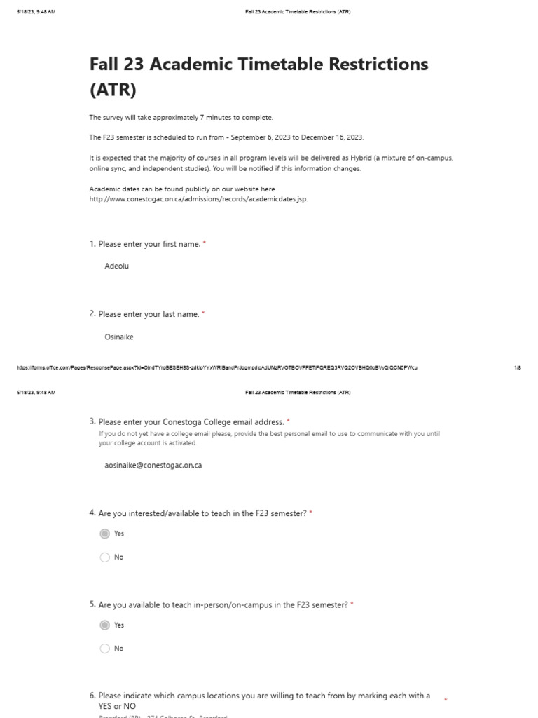 Fall 23 Academic Timetable Restrictions (ATR) | PDF