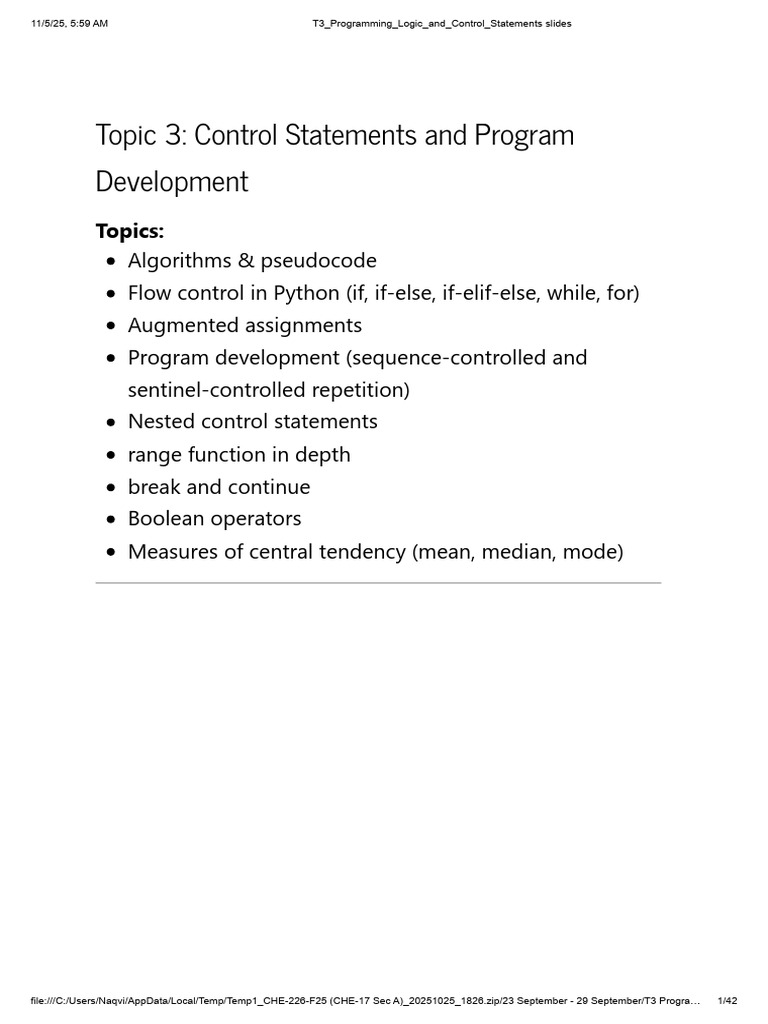 T3 Programming Logic and Control Statements Slides | PDF | Algorithms ...