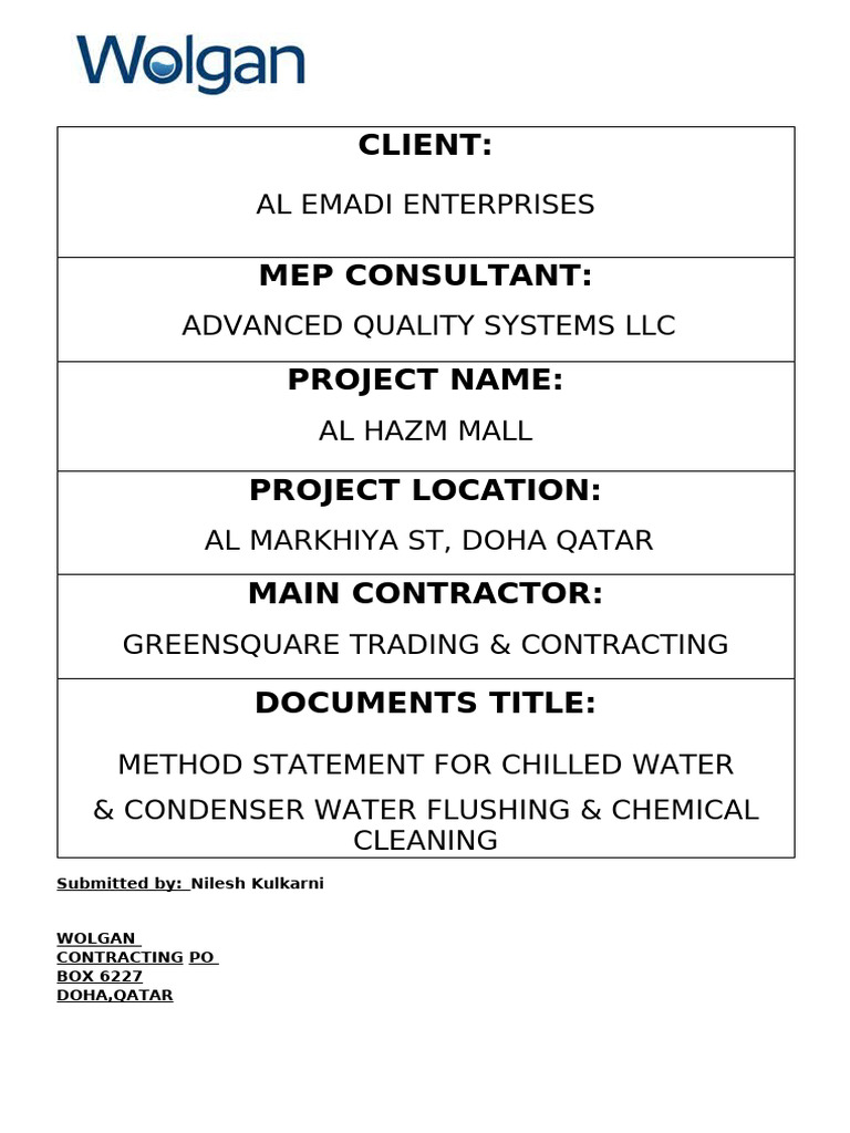 Chilled Water Flushing Method Statement | PDF | Quality Assurance | Safety