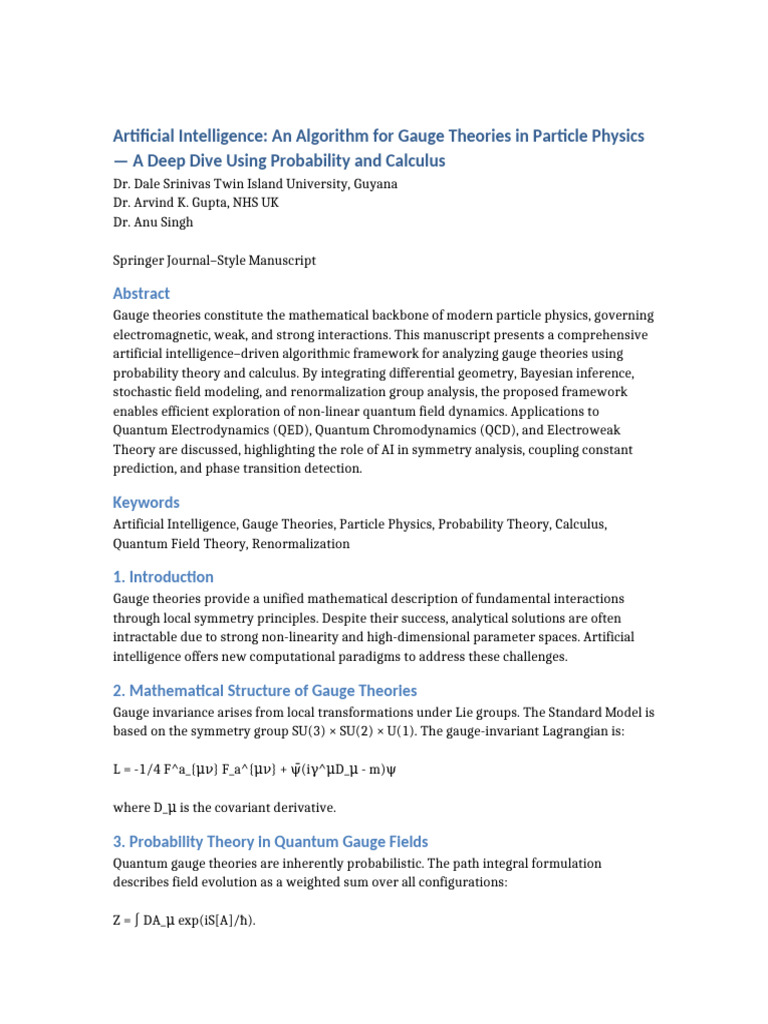 AI Algorithms for Gauge Theories in Physics | PDF | Gauge Theory ...
